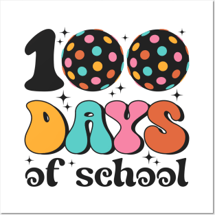 100 days of school Disco Ball Retro Design Posters and Art